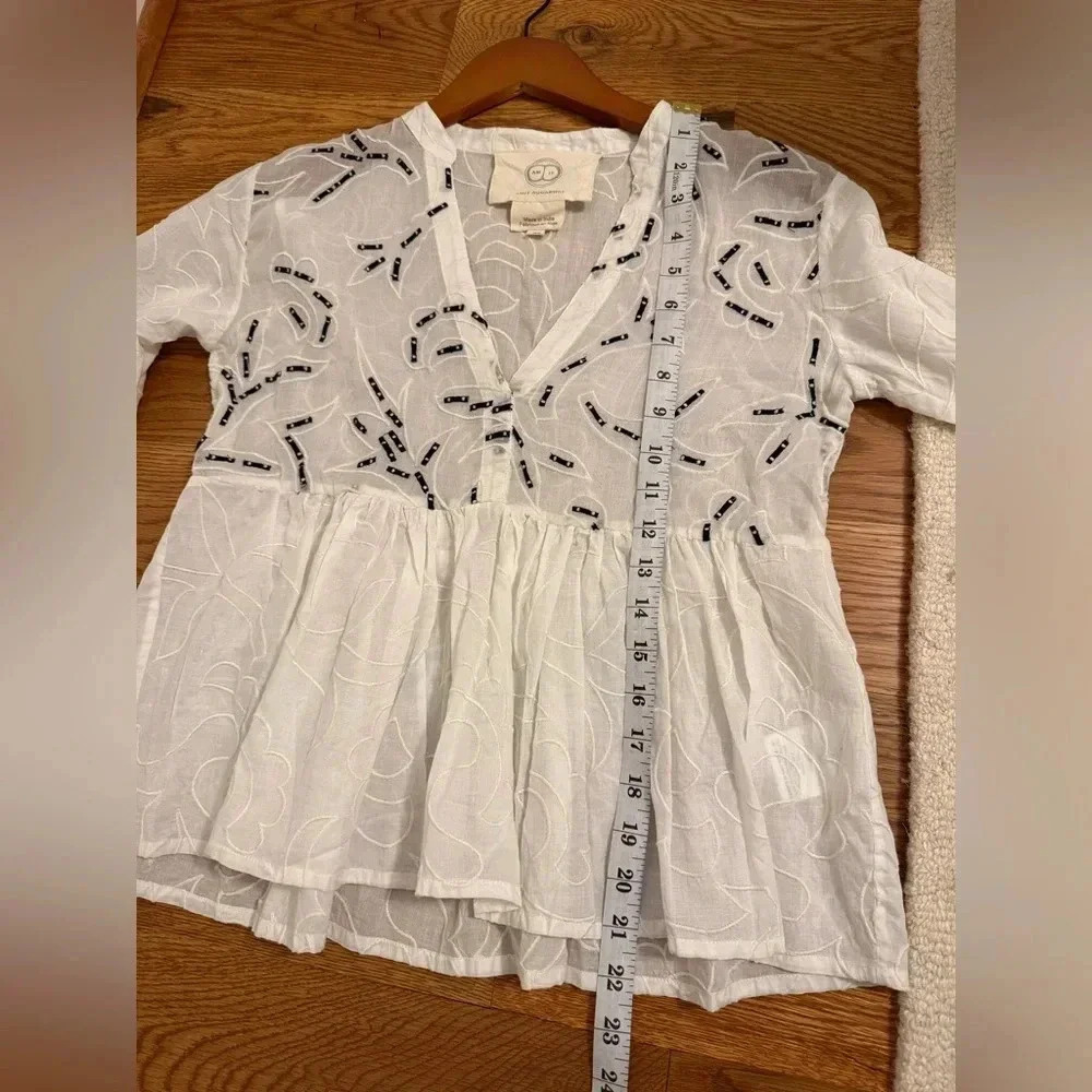 Amit Aggarwal Anthropologie Ramona Embroidered White Babydoll Top SIZE XSMALL - Picture 13 of 13